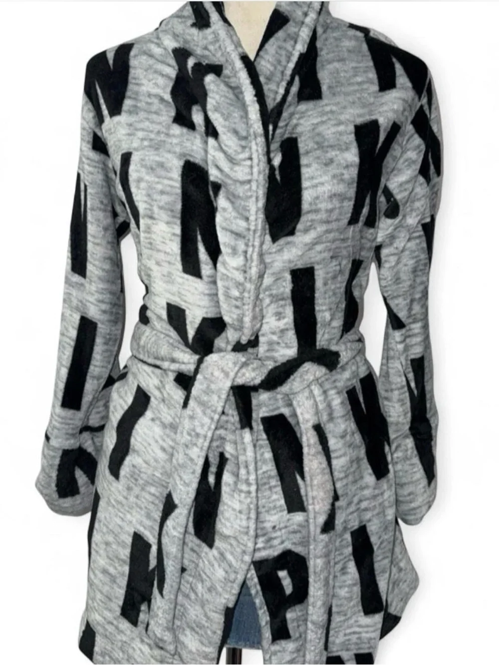 PINK Victoria's Secret Gray Robe with Black Logo Pattern